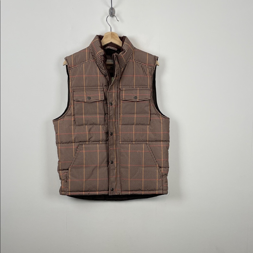 GoodFellow & Co 4 Pocket Zip Snap Men's M Brown Cream Checkered Plaid Vest